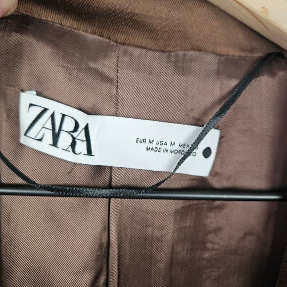 NWOT Zara Single Breasted Oversized Satin Blazer Jacket Sz M Brown NEW - Picture 4 of 13